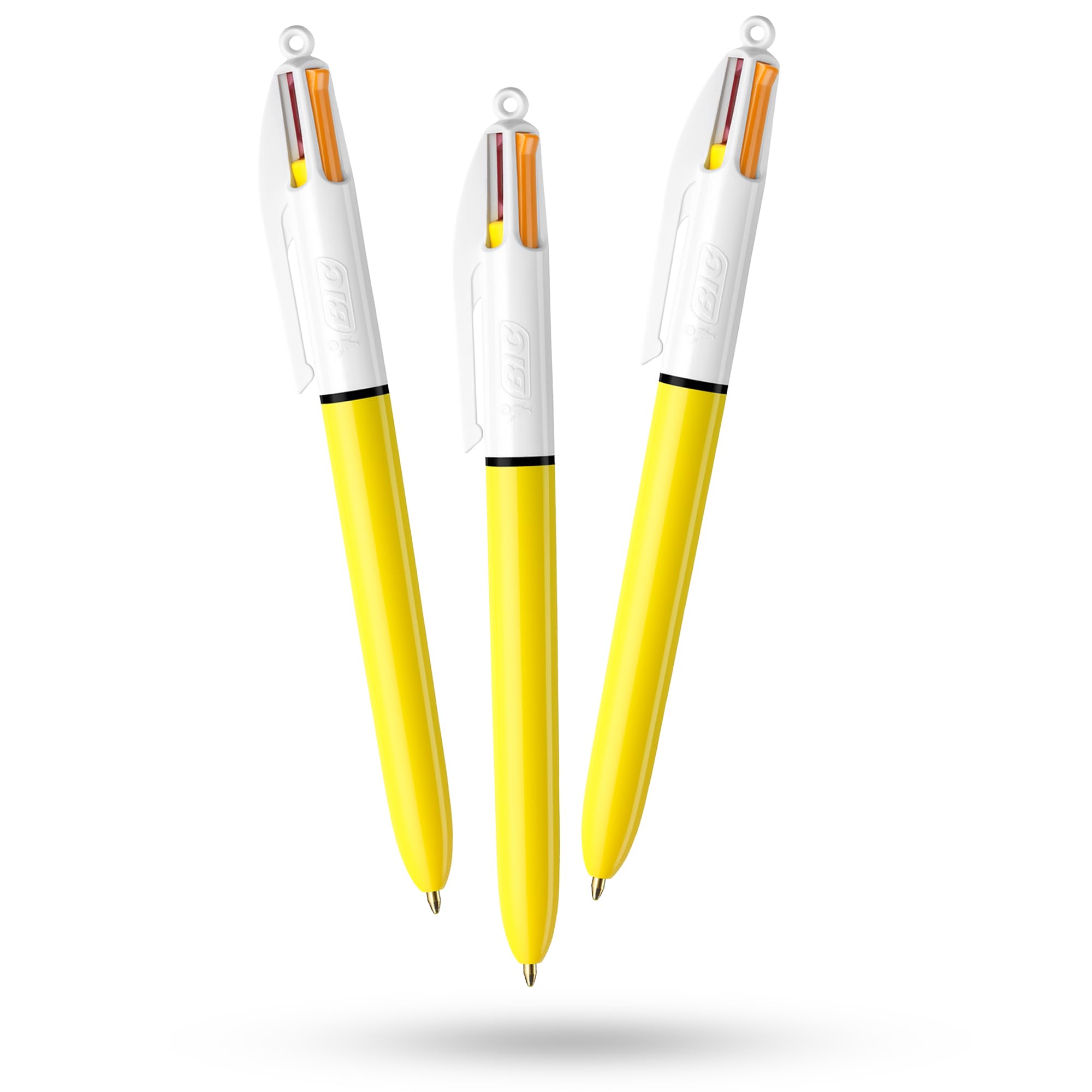 BIC 4-Color Sun Pen, 3 Pack Retractable Yellow Sun Colour Barrel Design Multicolor Pen with Four Assorted Vibrant Inks, Multicolor Pens, All in One