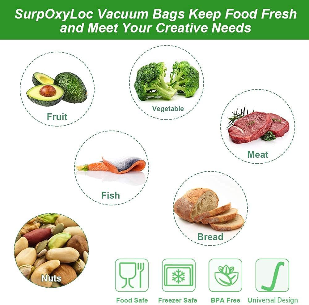 SurpOxyLoc Vacuum Sealer Bags Rolls with BPA Free,Heavy Duty,Great for Sous Vide and Vac Seal storage