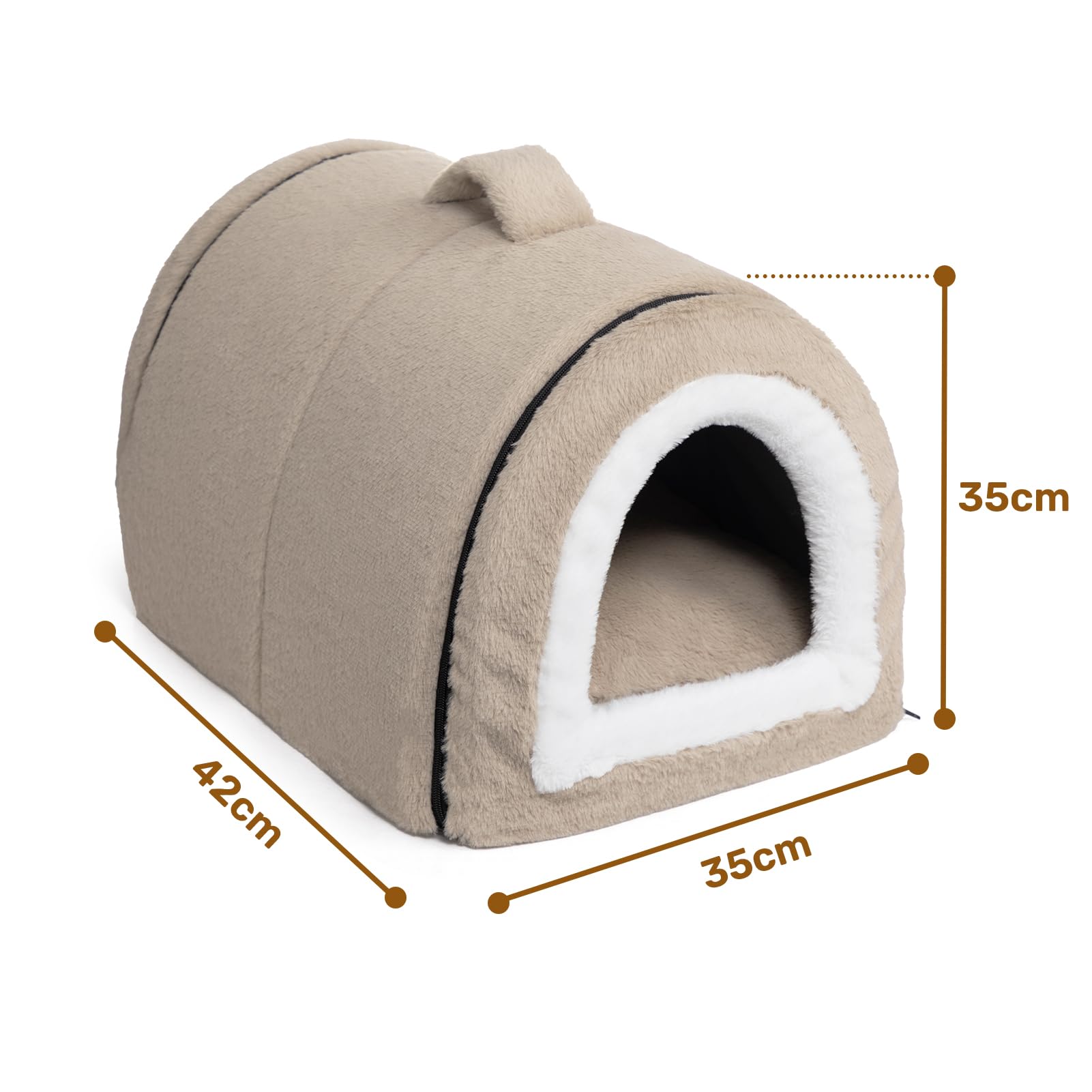 Hollypet Cuccia per Gatti e Cuccioli, Letto in Peluche Pieghevole 2 in 1 per Animali Domestici, Accogliente e Morbido Cuccia per Interni & Esterni, Marrone Chiaro