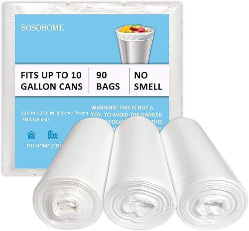Bolsas de basura de 10 galones, 18 micrones, ultra gruesas, fuertes, transparentes, de tamaño mediano, para oficina y cocina, se ajustan a 8-10