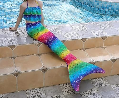 5Pcs Girls Swimsuit Mermaid Tails for Swimming Princess Bikini Bathing Suit Set Can Add Monofin 4T 6T 8T 10T 12T (as1, age, 6_years, rainbow #2)