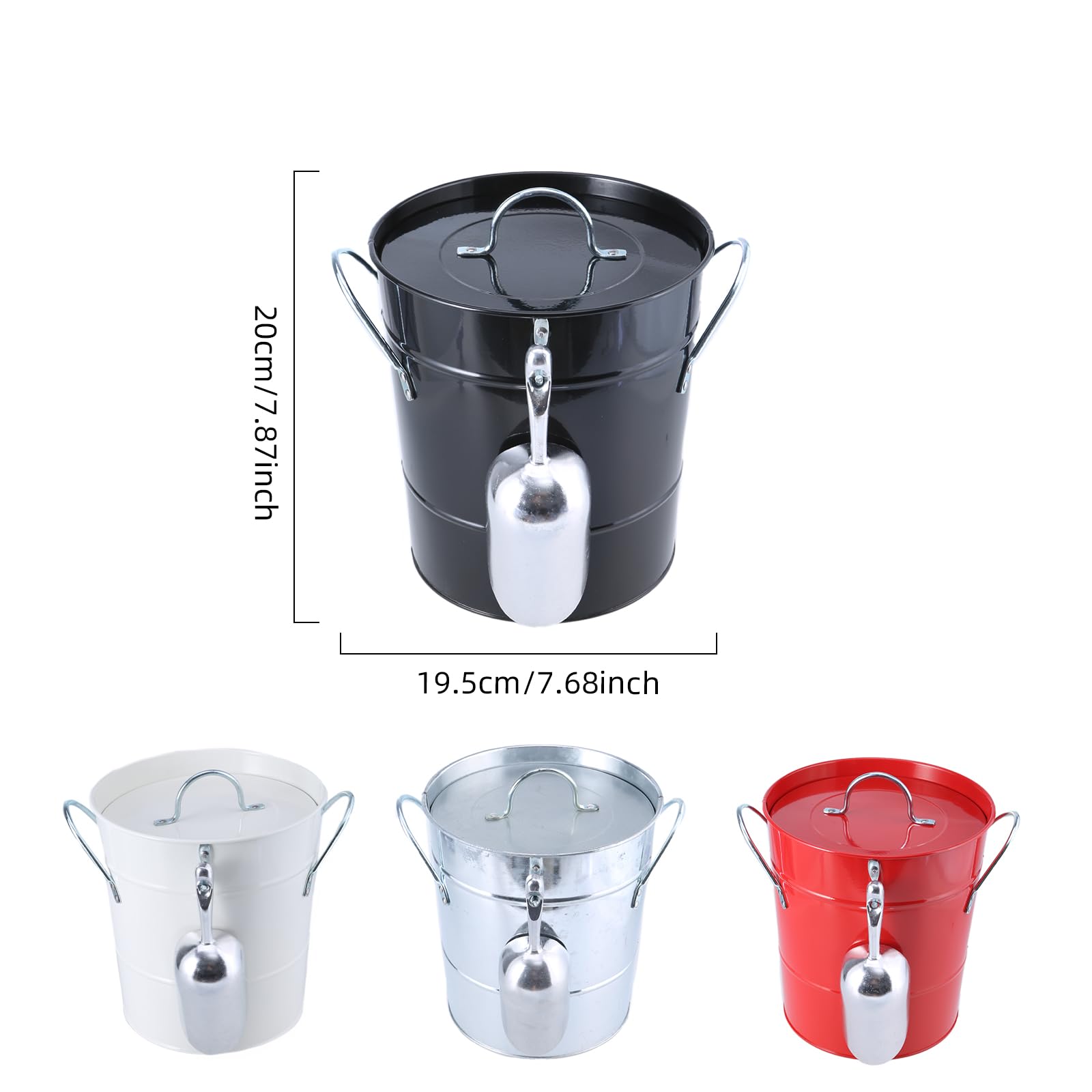 Cubeta redonda para bebidas con pala y tapa, cubo de hielo de doble asa, enfriador de bebidas de metal, cubo de champán, fácil de transportar