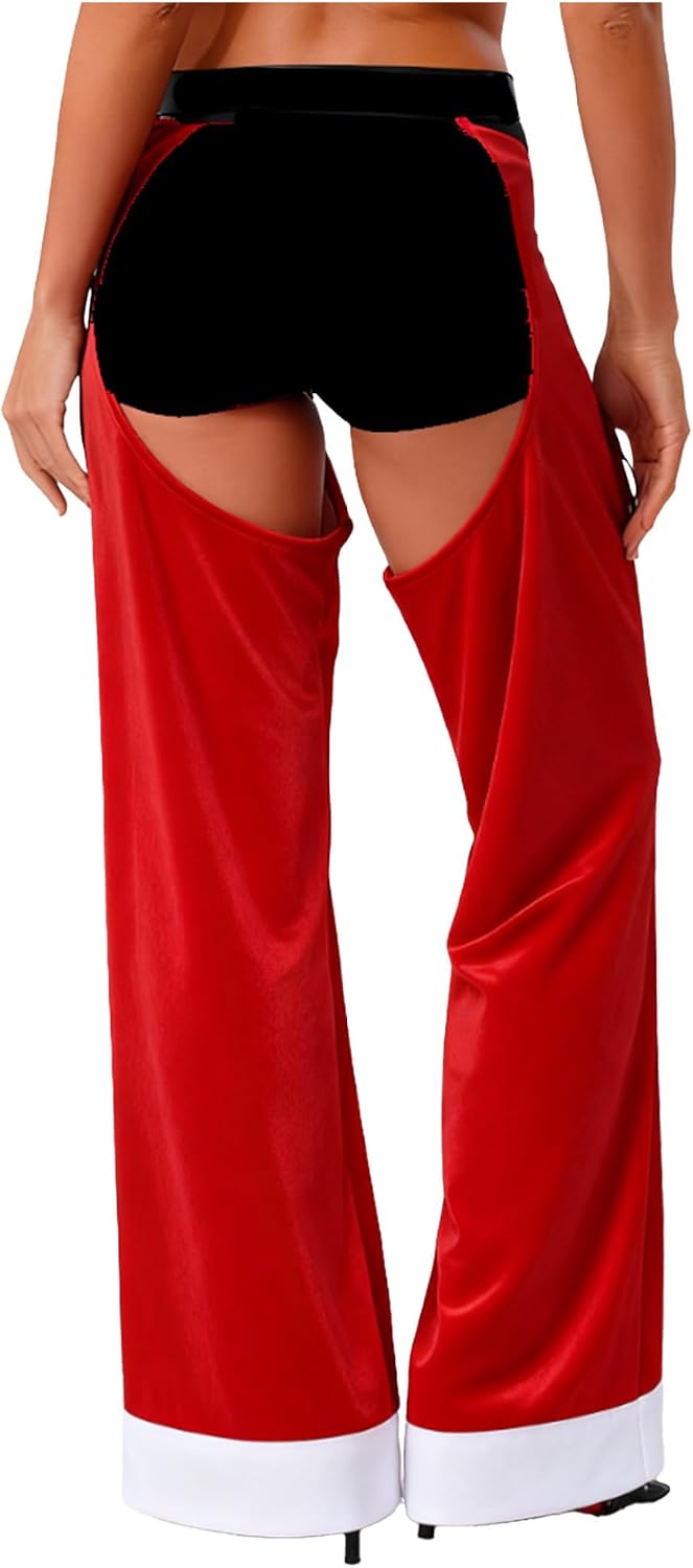 Linjinx Women Adult Long Pants Open Crotch Santa Claus Red Xmas Trousers Carnivals Christmas Thermal Underwear