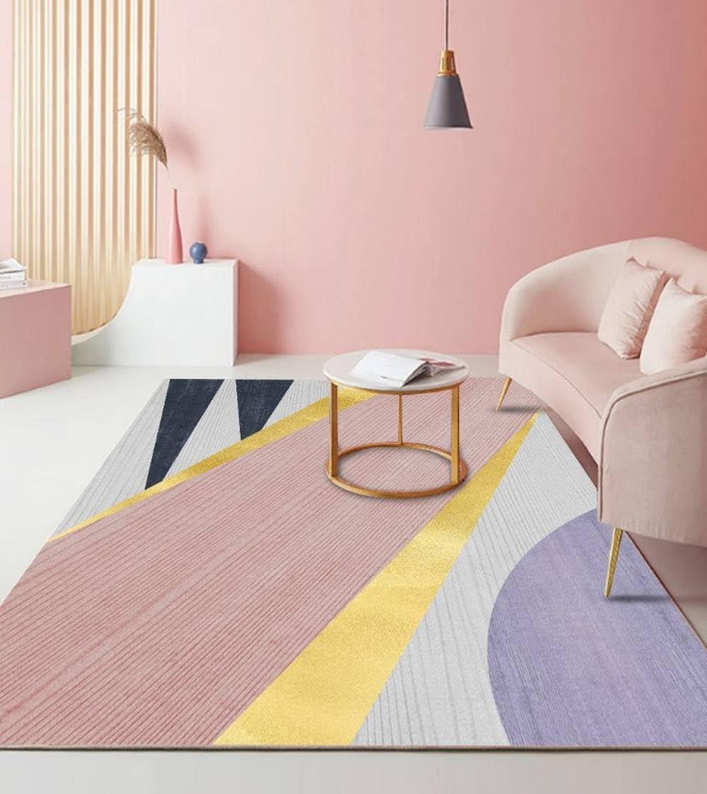 Tapis de Salon Rose 80x160cm en Flanelle Douce pour Décoration de Chambre