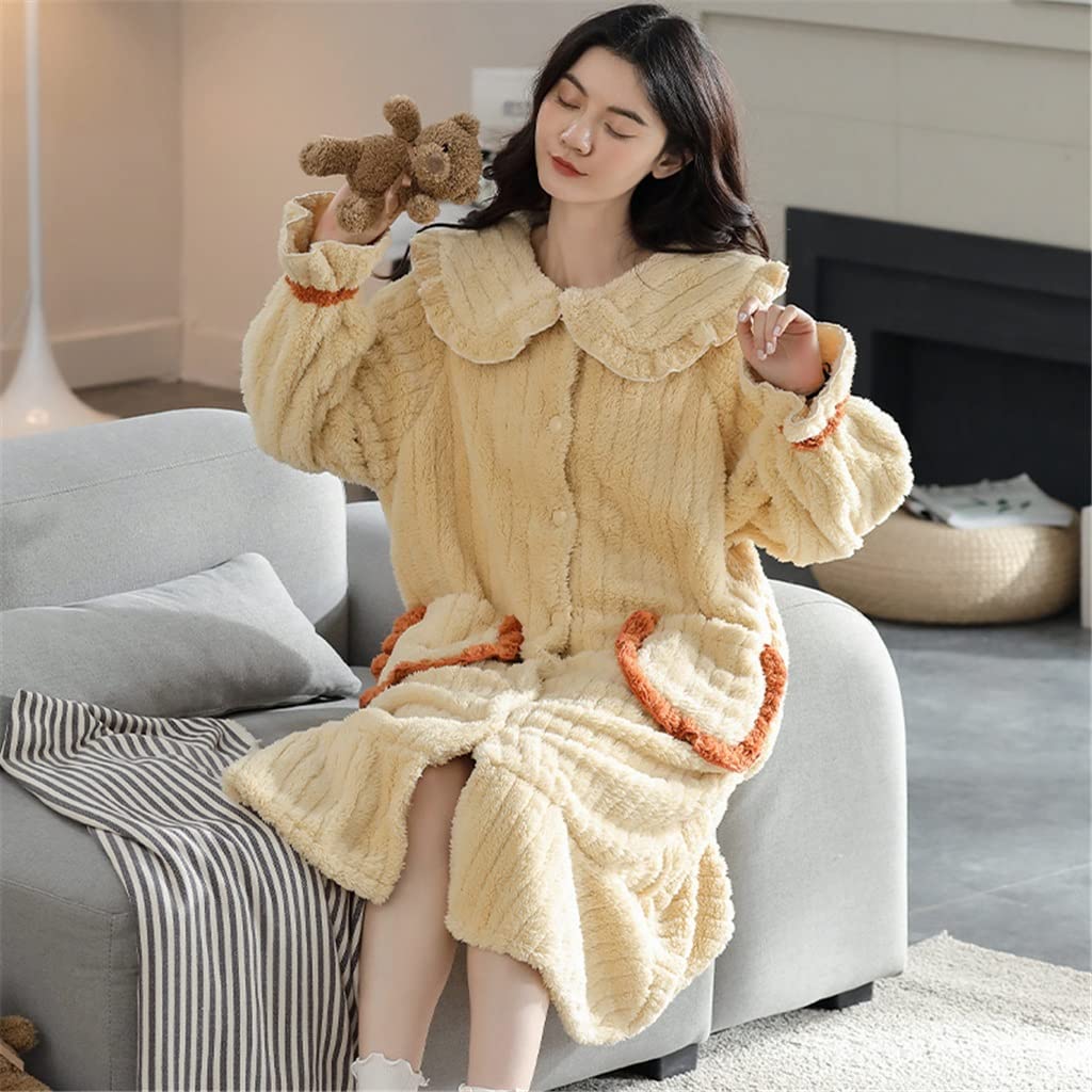 Winter Dicker Warmer Flanell-Pyjama for Frauen Nachtwäsche Home Clothing Pyjama Home Wear Pyjamas (Color : Yellow, Size : XL Code)