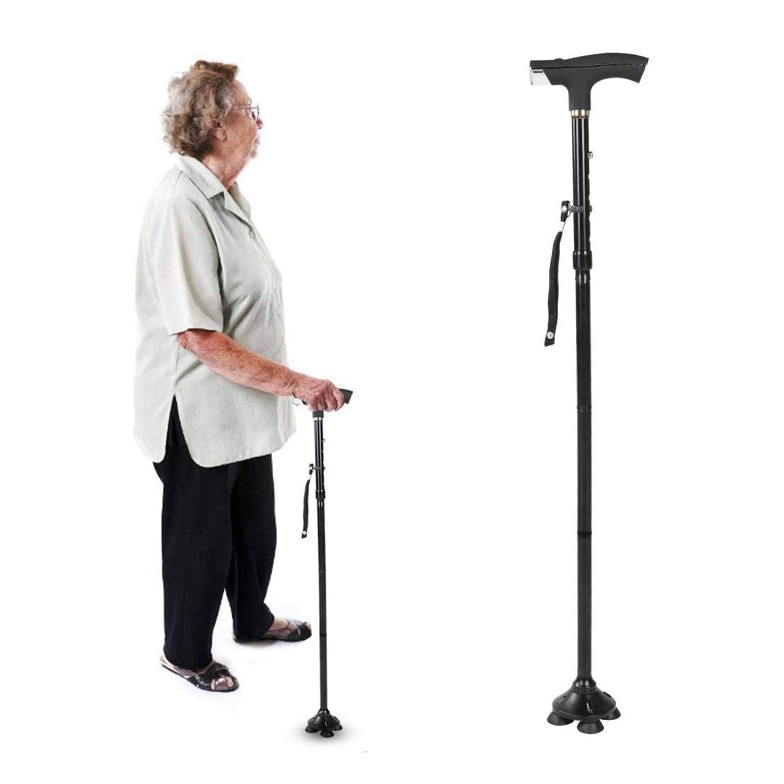 Bastón para Caminar de Cuatro Patas, bastón Plegable con luz LED, Alturas Ajustables, Ideal para discapacitados y Ancianos, bastón de Ayuda a la Movilidad Star of Light