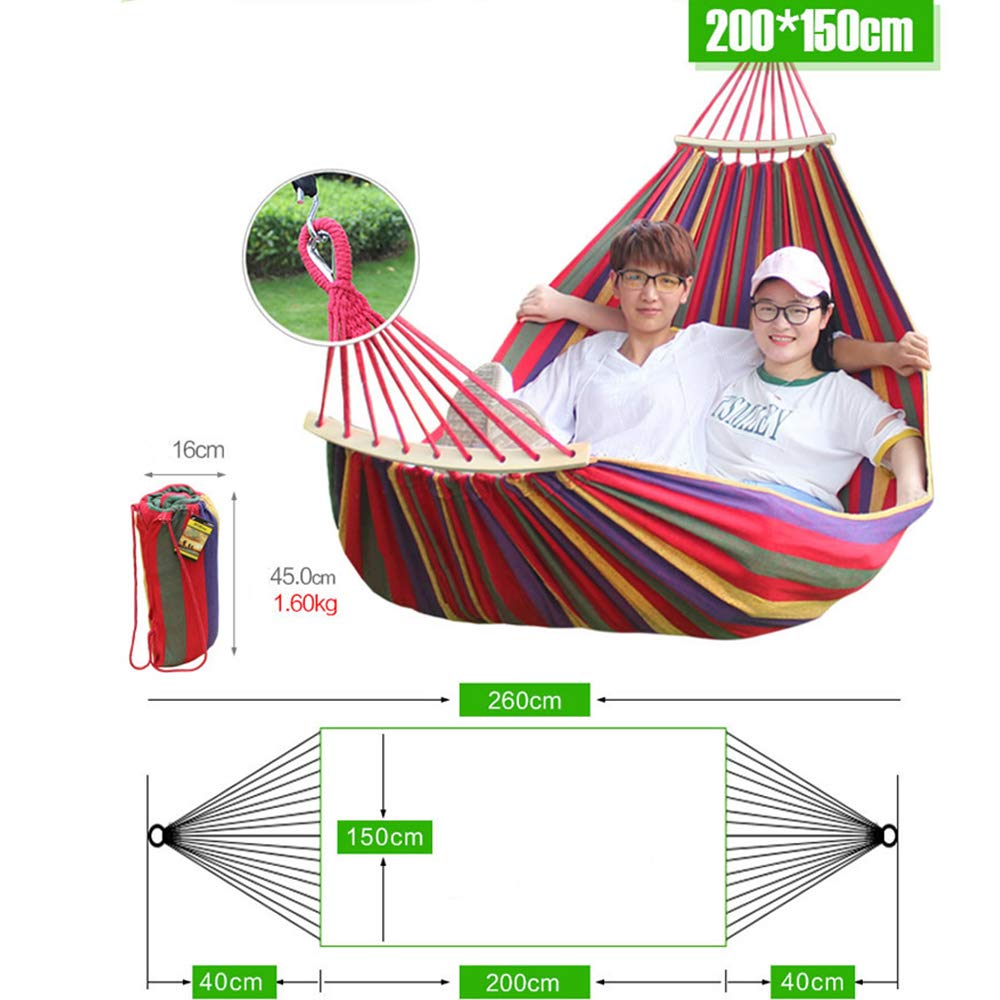 Hamak podróżny kempingowy bawełniany 200 x 150 cm, 2-osobowe płótno lekkie hamaki do użytku na zewnątrz wewnątrz ogrodu, huśtawka wisząca łóżko z linką krawatową, czerwony