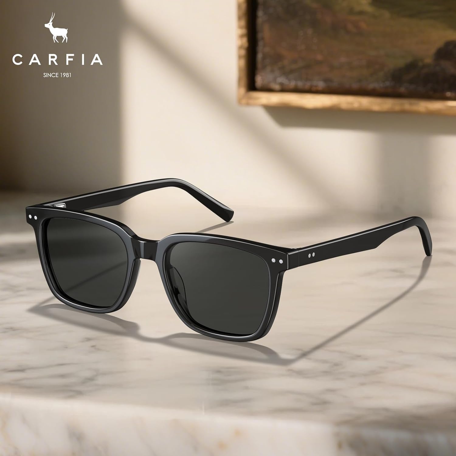 CARFIA Bundles Retro Tortoise Frame with Square Dark Black Frame image 5