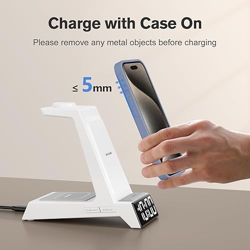 Miniatura 5 de ANJANK Reloj despertador 4 en 1 con carga inalámbrica, estación de carga inalámbrica para múltiples dispositivos Apple, base de carga para iPhone 17