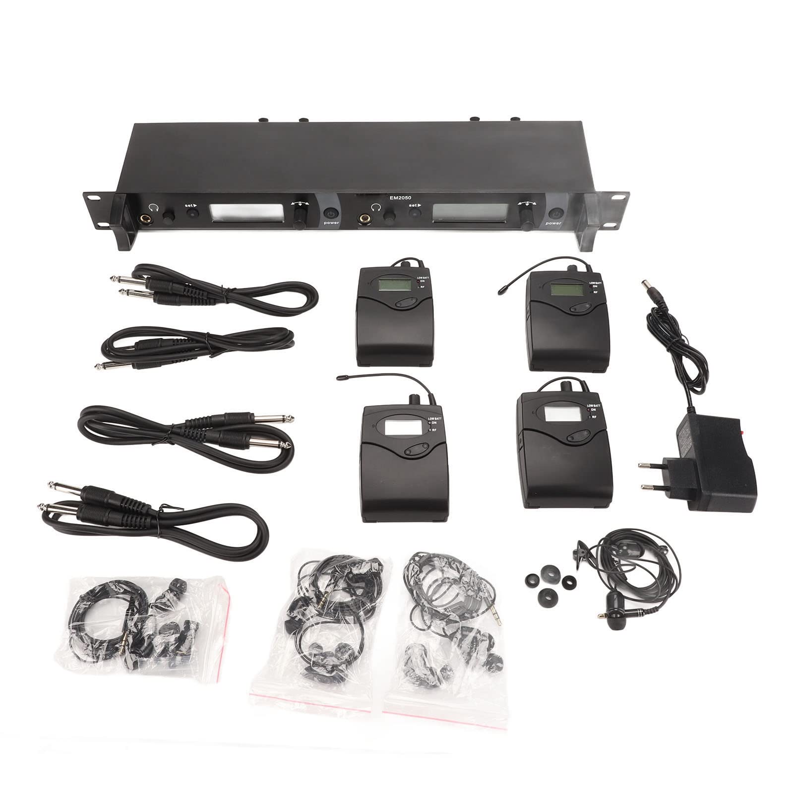 Sistema de Monitor de Oído Inalámbrico UHF de Dos Canales, 4 Petacas con Transmisor, para Escenario, Banda, Estudio de Grabación, Músicos, Monitoreo, 550MHz‑580Mhz