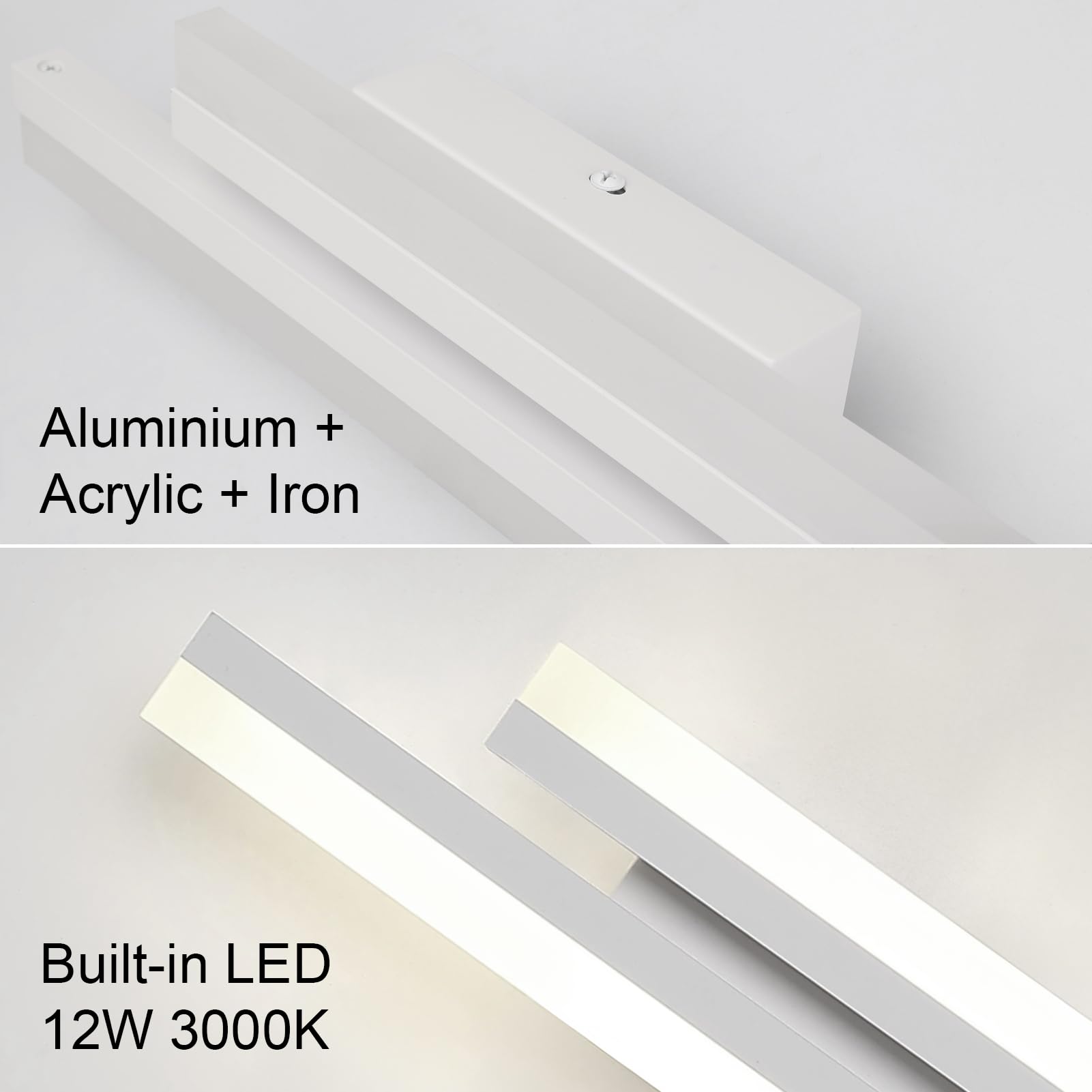 Klighten Applique da Parete LED Interno 40cm, 12W 850LM Lampada da Parete Decorative Mordern, Lampada Muro per Camera da Letto, Soggiorno, Scala, 110-240V, Bianco Neutro 4000K, Bianco