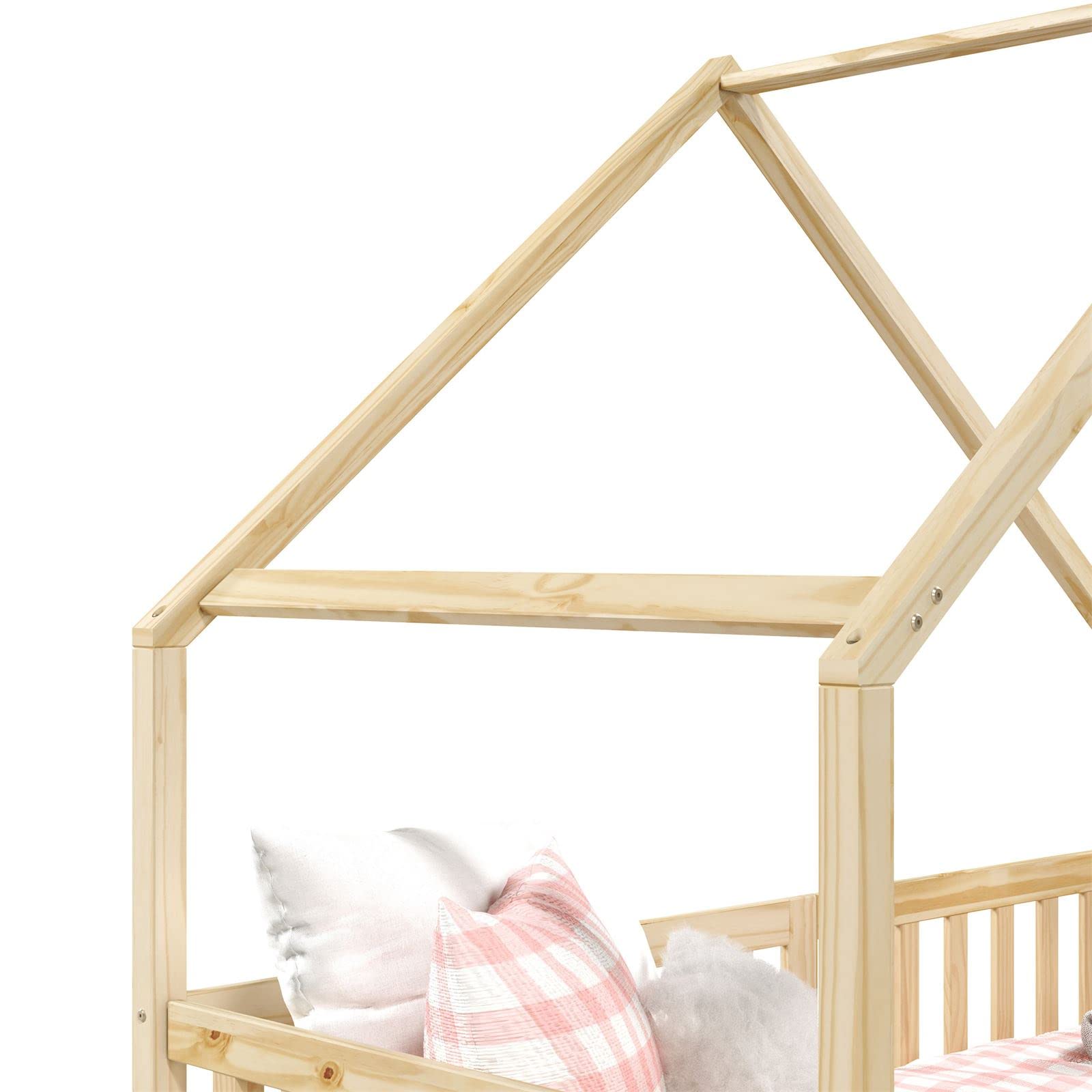 IDIMEX Hausbett ALVA aus Kiefer Massivholz, Natur - Kinderbett mit Dach, Tipibett mit Schubladen, Kinderzimmer Bett, Bodennahes Bett Montessori, ideal für Dachschrägen