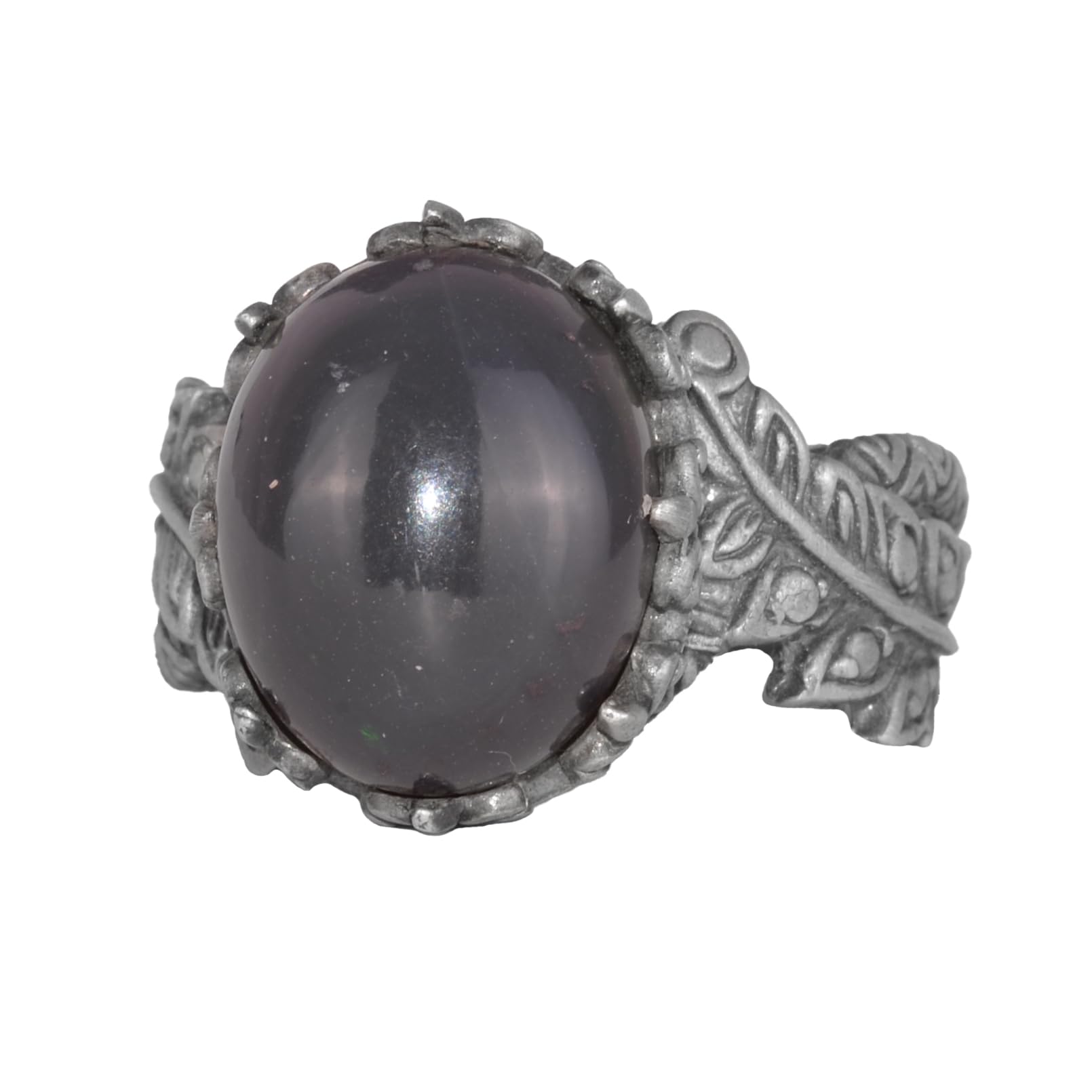 Handmade 925 Sterling Silver Men’s Ring with Natural Opal Gemstone - Leaf Pattern Statement Ring