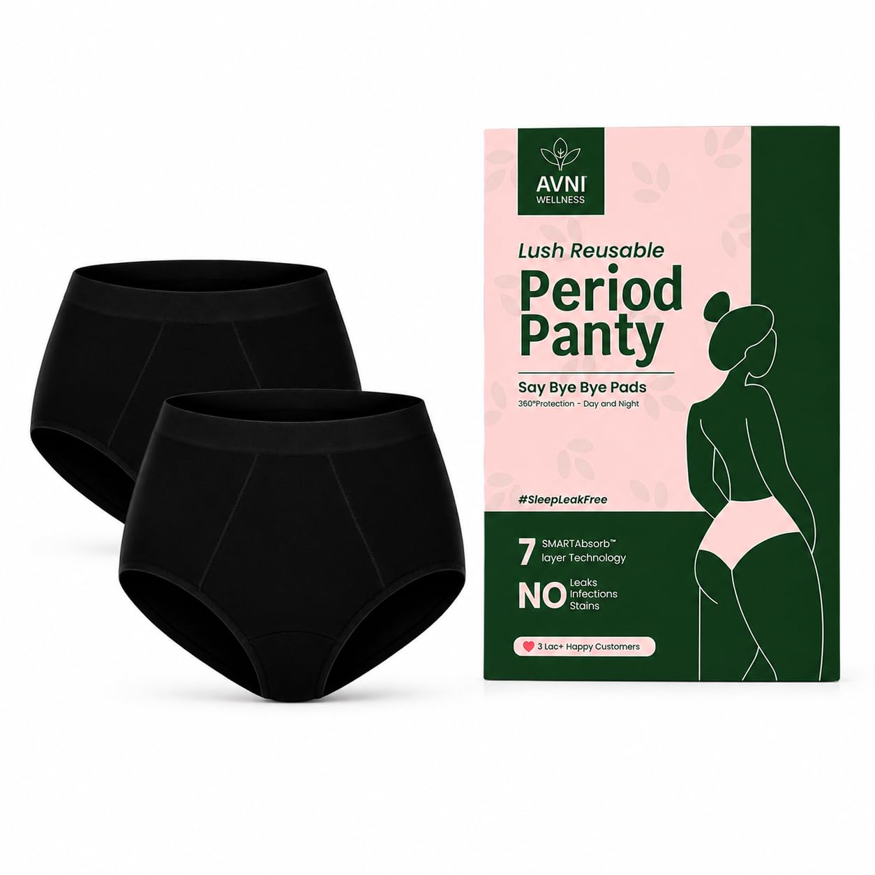 avni Washable Period Panty | Pack of 2 | Breathable Bamboo Fabric | Medium to Heavy Flow | Protection up to 10 hrs | No Leaks, No Stains | High Waist Underwear for Women | Reusable for 2 yrs-picture-28