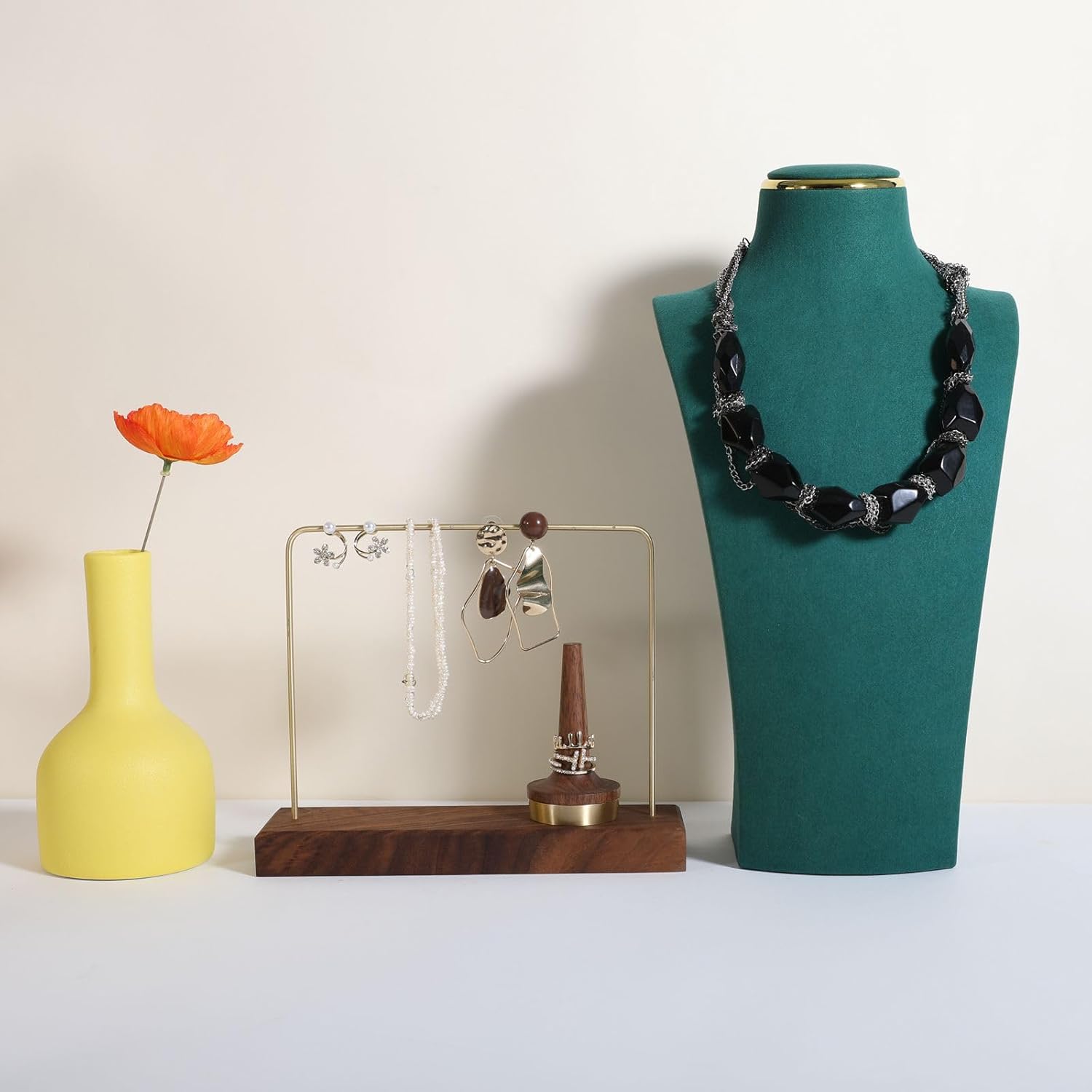 GemeShou Green necklace display stands for selling, Velvet necklace storage organizer, Necklace mannequin jewelry bust holder for boutique store【Green-Large height 13 inch】