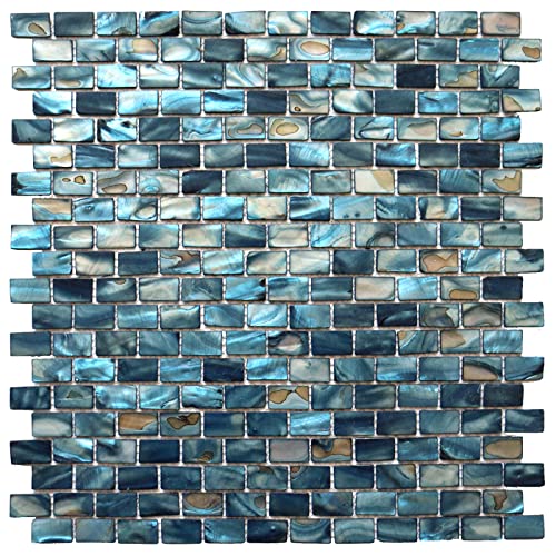 MOP Mother of Pearl Shell Mosaic Mini Brick Backsplash Tile, are Used for Kitchen Backsplashes and Bathroom Wall Tiles, Dark Blue 1 Sheet