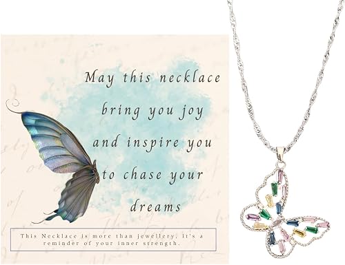 Transformation Butterfly Rhinestone Pendant Necklace Card Gift Set