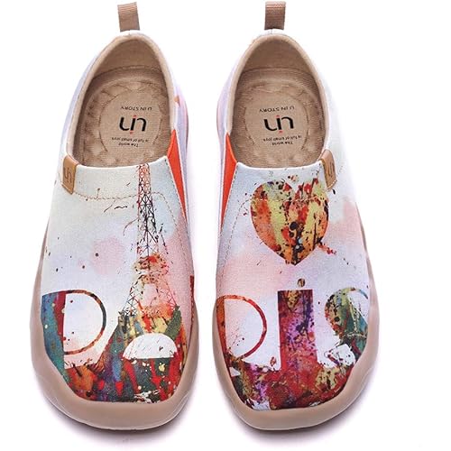 UIN Women's Slip On Sneakers Casual Loafers Knitted Art Painted Comfort Soft Walking Shoes