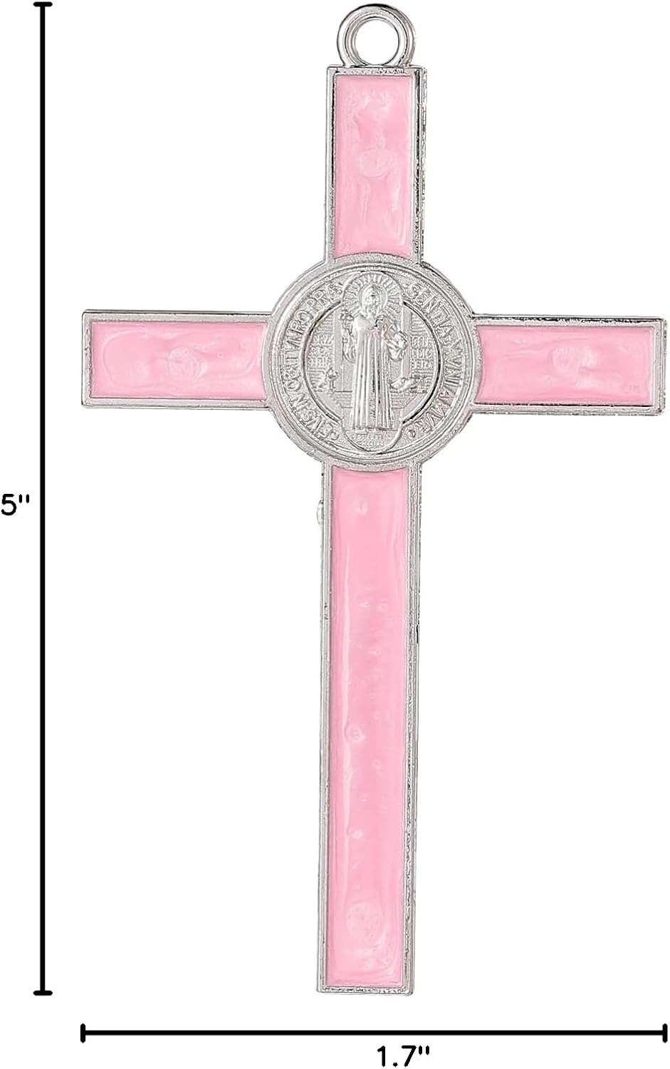 VINETEN Crucifix - Saint Benedict Crucifix Wall Cross Give Blessing and The Spiritual Sacred Pink Enamel Wall Cruciifx for Girl 5 Inch - Image 8