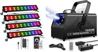 4Pack LED Stage Wash Light Bar & Snow Machine with Light Effect for Party Wedding Indoor Outdoor