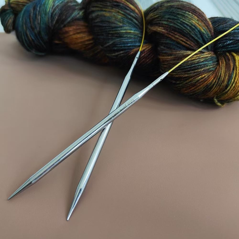 Lotus Yarns Zestaw wymiennych okrągłych igieł, 8 par drutów do robienia na drutach ze stali nierdzewnej 11,5 cm, 4 kable obrotowe, 8 zaślepek, 4 klucze kablowe typu T i 1 zestaw złączy kablowych