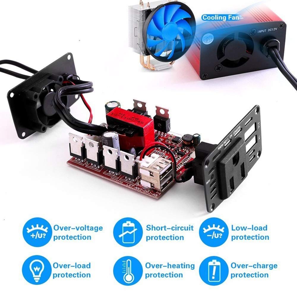 Onda Sinusoidale Pura Power Inverter 150W Auto Power Inverter Inversor DC 12V a AC 110 V / 220V 2.1A Dual USB Ports Adattatore caricabatterie auto (Color : DC 12V To AC 110V)