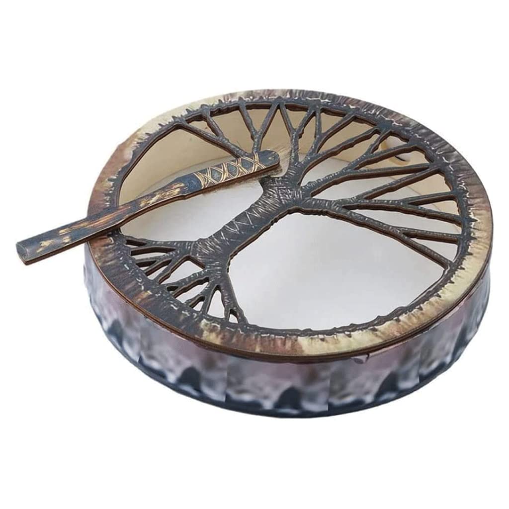 LIOONS Unique Tambour chaman Tambour chaman Traditionnel Arbre de Vie Tambour à Main Tambour en Bois avec bâtons Musique Tambour éthéré pour garçons et Filles Tambour à Langue Belle Voix