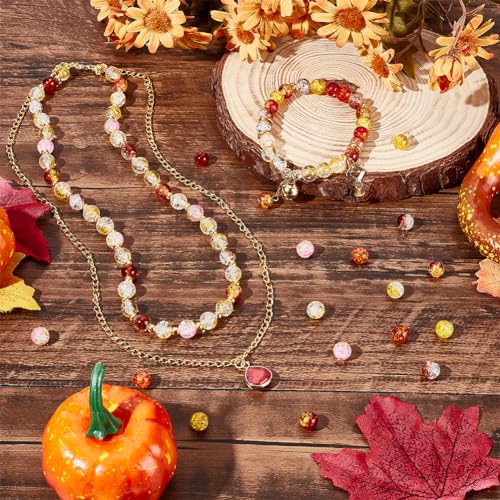 PH PandaHall 240pcs 8mm Fall Beads 6 Colors Autum Orange Yellow Beads Crackle Glass Bead Round Loose Bead for Harvest Thanksgiving Bracelet Necklace Earrings Jewellery Making - Image 3