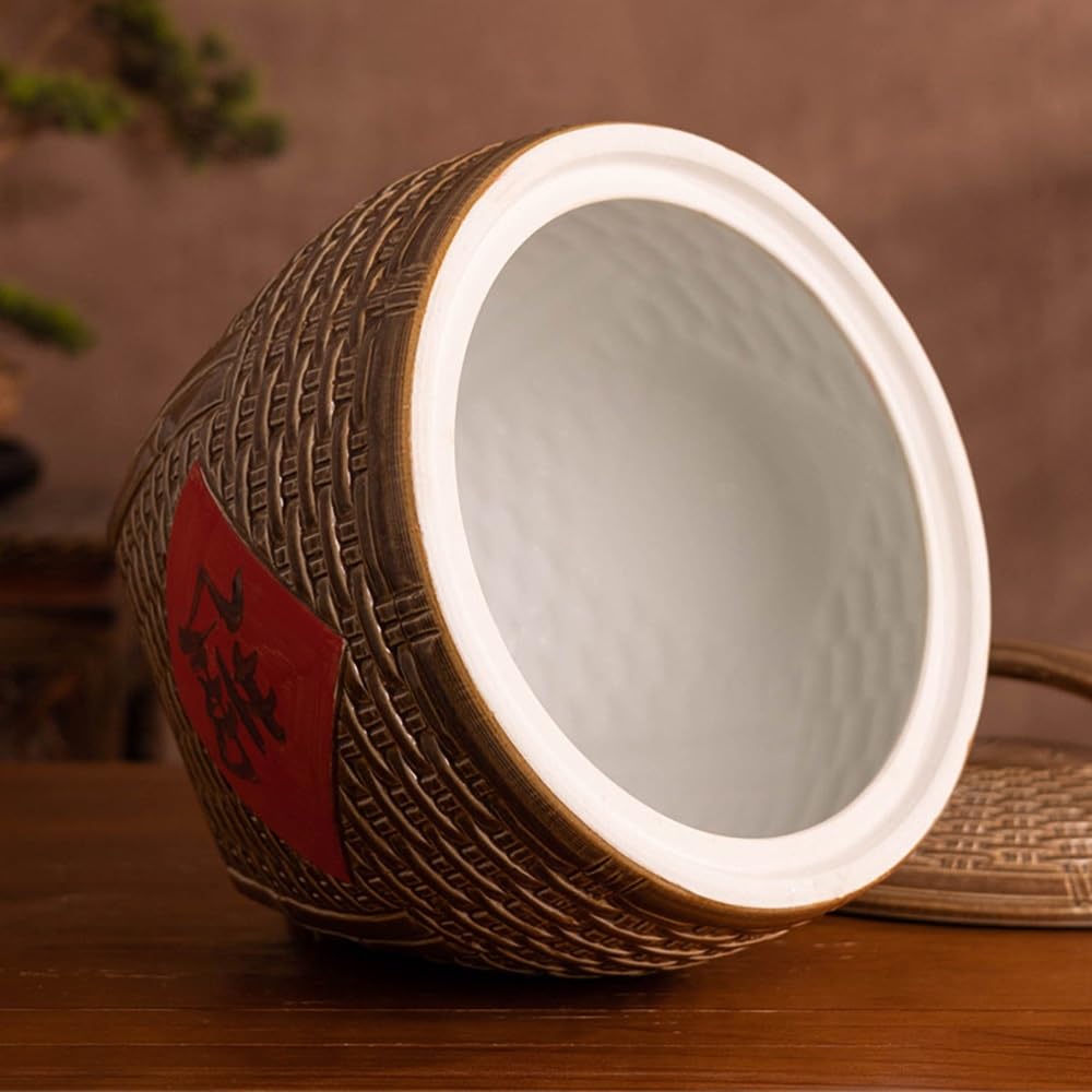 Vaso Per Riso In Ceramica Cinese, Barattolo Di Riso In Ceramica, Contenitore Alimenti, Dispenser Di Cereali Grande, Secchio Di Porcellana Per Alimenti Classico(33lbs/15kg)