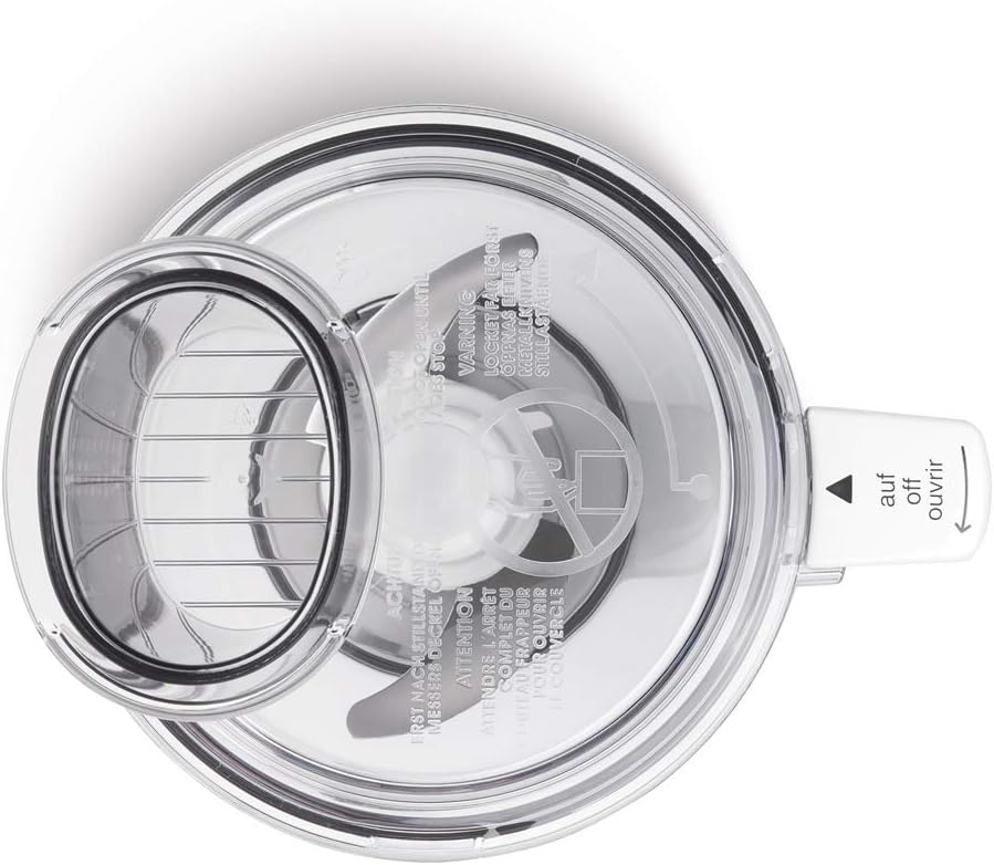 Close-up of the Bosch MUZ5 MM1 Multi Mixer lid with safety warnings.