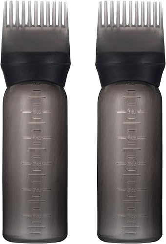 Yebeauty Botella aplicadora de peine de raíz, paquete de 2 botellas de tinte para el cabello de 6 onzas con escala graduada, negro transparente