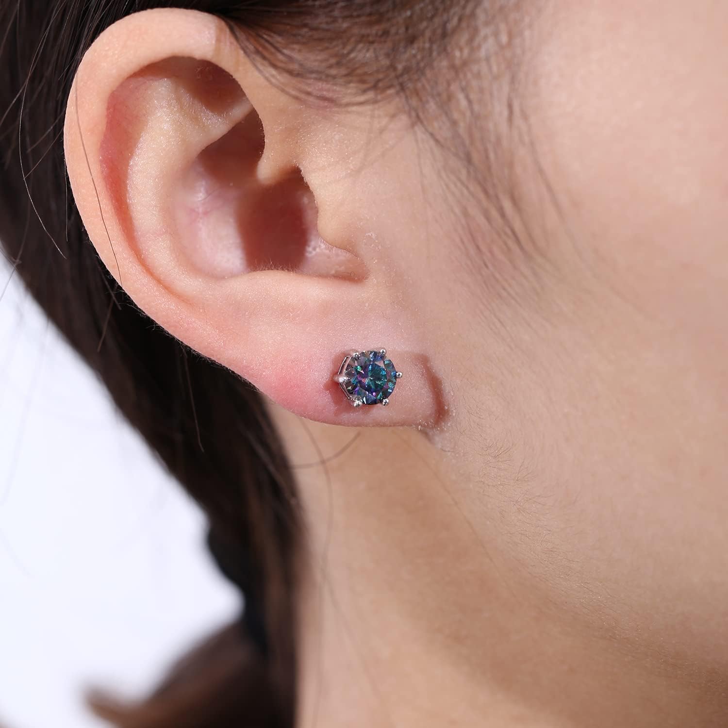 Green Moissanite Earrings - 6 Prong Green Stud Earrings 14k White Gold Green Earrings 925 Sterling Silver Moissanite Jewelry Gifts for Christmas - Image 7