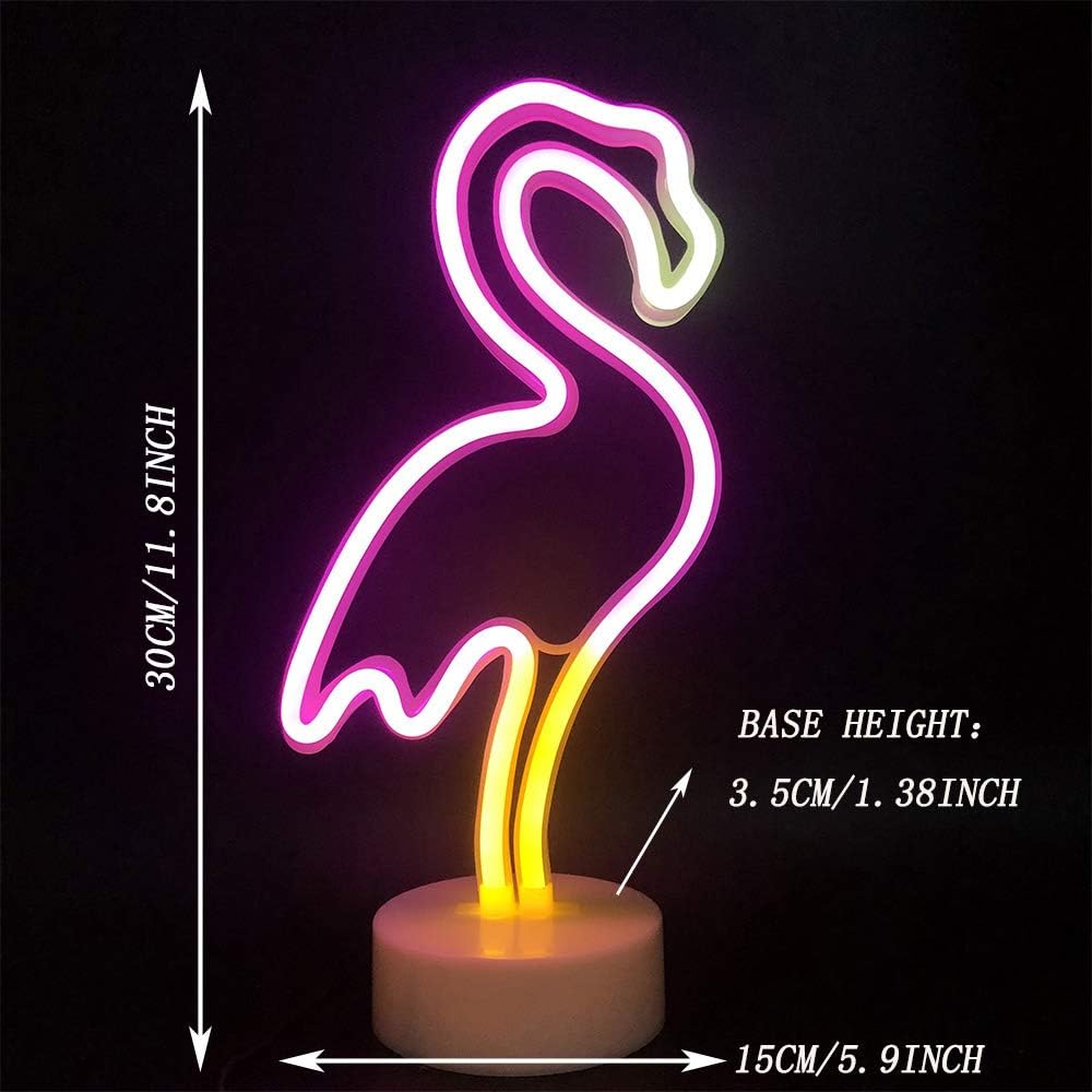ENUOLI LED Flamingo and Coconut Palm Tree Neon Signs LED Battery/USB Powered Neon Light with Holder Base Decoration Neon Light for Bedroom Home Wedding Christmas Birthday Holiday Bar Party Decoration