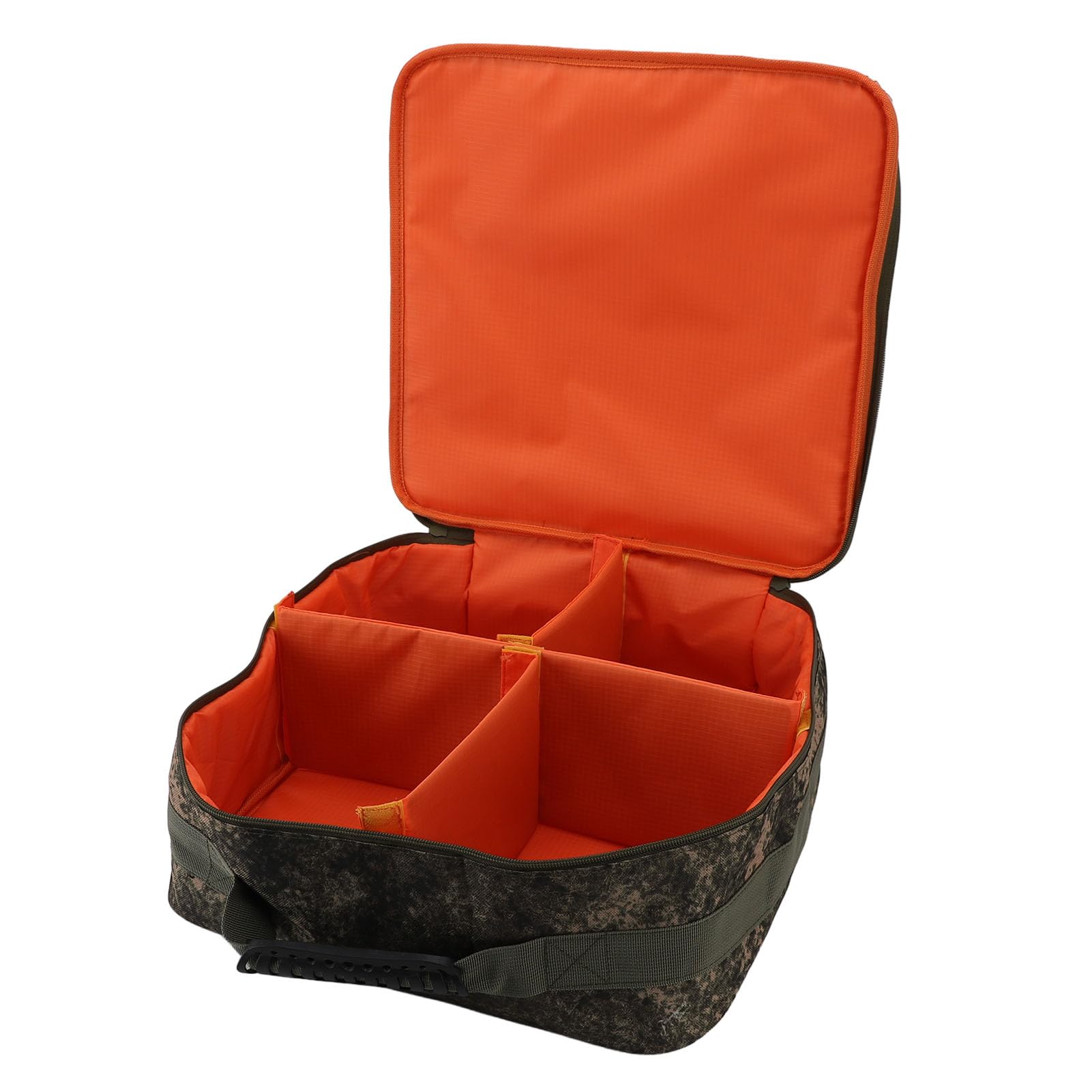 Custodia per Mulinello da Pesca, Borsa per Attrezzatura di Grande capacità, Contenitore Imbottito per Attrezzi con 4 Scomparti Regolabili e Tasca Foderata in Rete, Ideale per Mulinelli da
