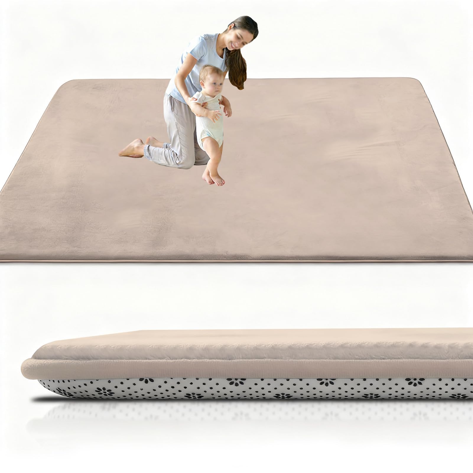 Rxuesug Light Brown 3Cm Thick Play Mat For Floor 100 X 120 Cm Foldable Playpen Mat With Non-Slip Memory Foam Area Rug For Playpen, Non-Slip Crawling Mats For Kids