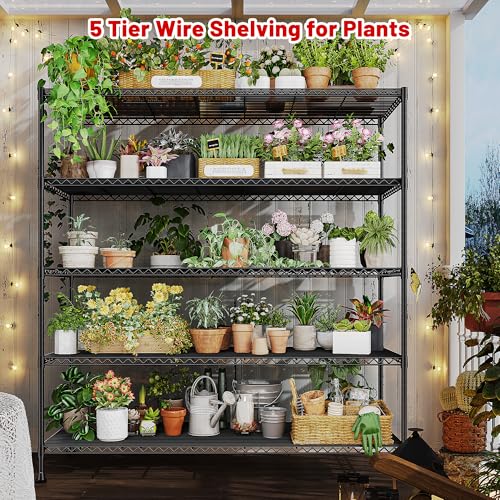 REIBII 45.8\'\'W Wire Shelving Unit, 5 Tier Adjustable Metal Storage Shelves for Kitchen Pantry Office Wire Rack Metal Shelving Unit for College Dorm School, 45.8\" W x 71\" H x 17.2\" D - Thumbnail 6