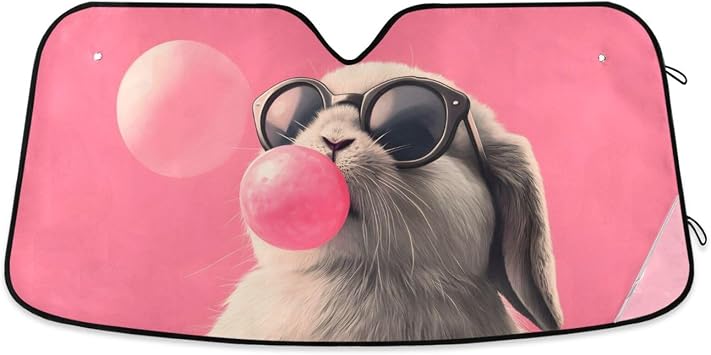 Car Windshield Sunshade Rabbit Bubble Cute Foldable Car Front Window Sunshade for Most Sedans SUV Trucks Cute Funny Anime Cool Sun Shield That Keeps Your Vehicle Cool Size L