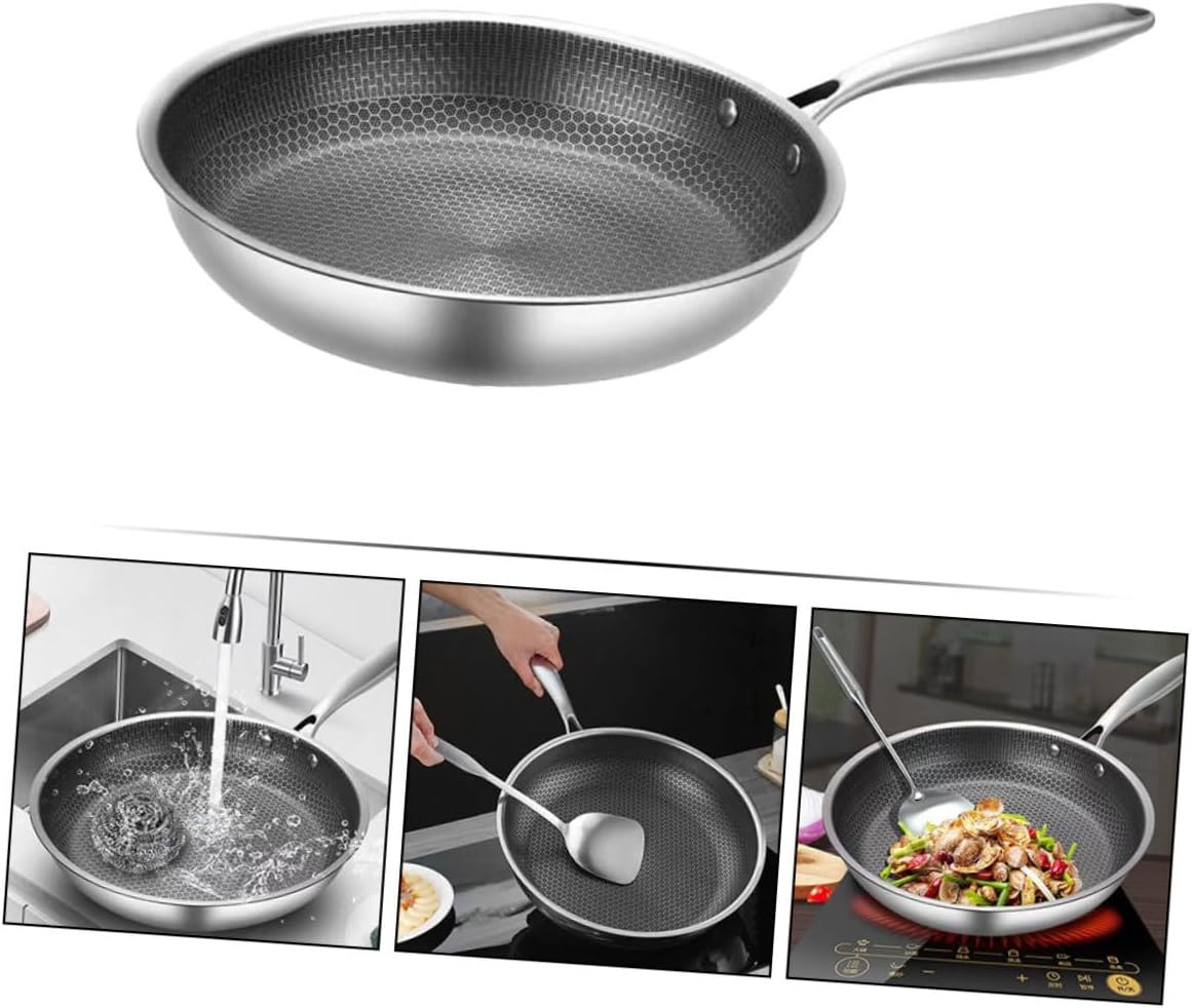 Non Stick Frying Pan Stainless Steel Omelette Pan Honeycomb Frying Pan Cooking Pan Non Stick Pancake Pan/As Shown/28Cm3