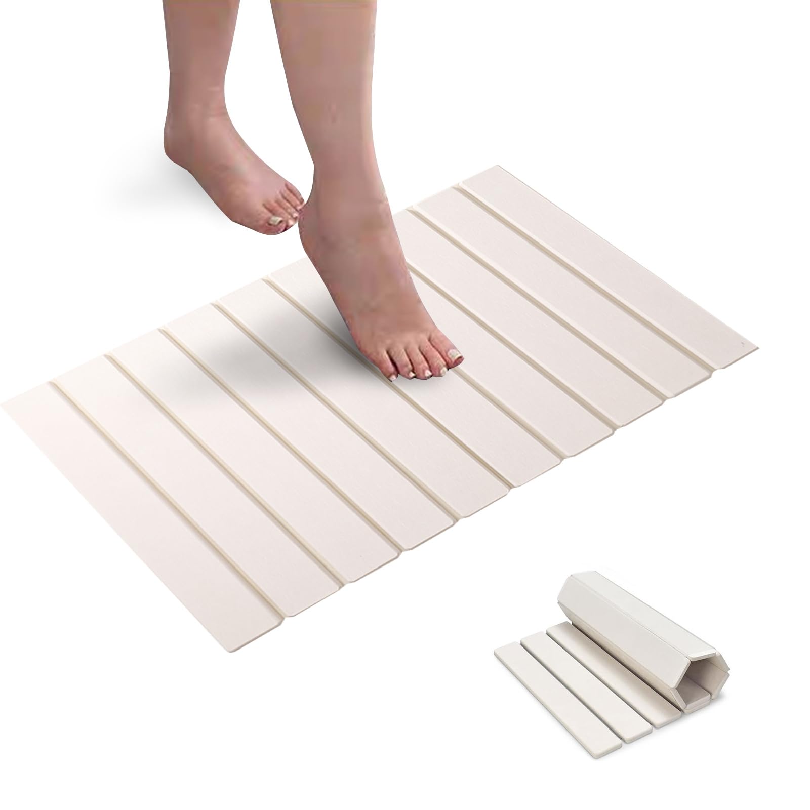 Stone Bath Mat, Rollable & Foldable Diatomaceous Earth Bath Mat, Non-Slip Stone Shower Mat?Super Absorbent Quick Drying Floor Mat for Bathroom Kitchen,Pet,Easy to Clean (23.5 x 15 White)