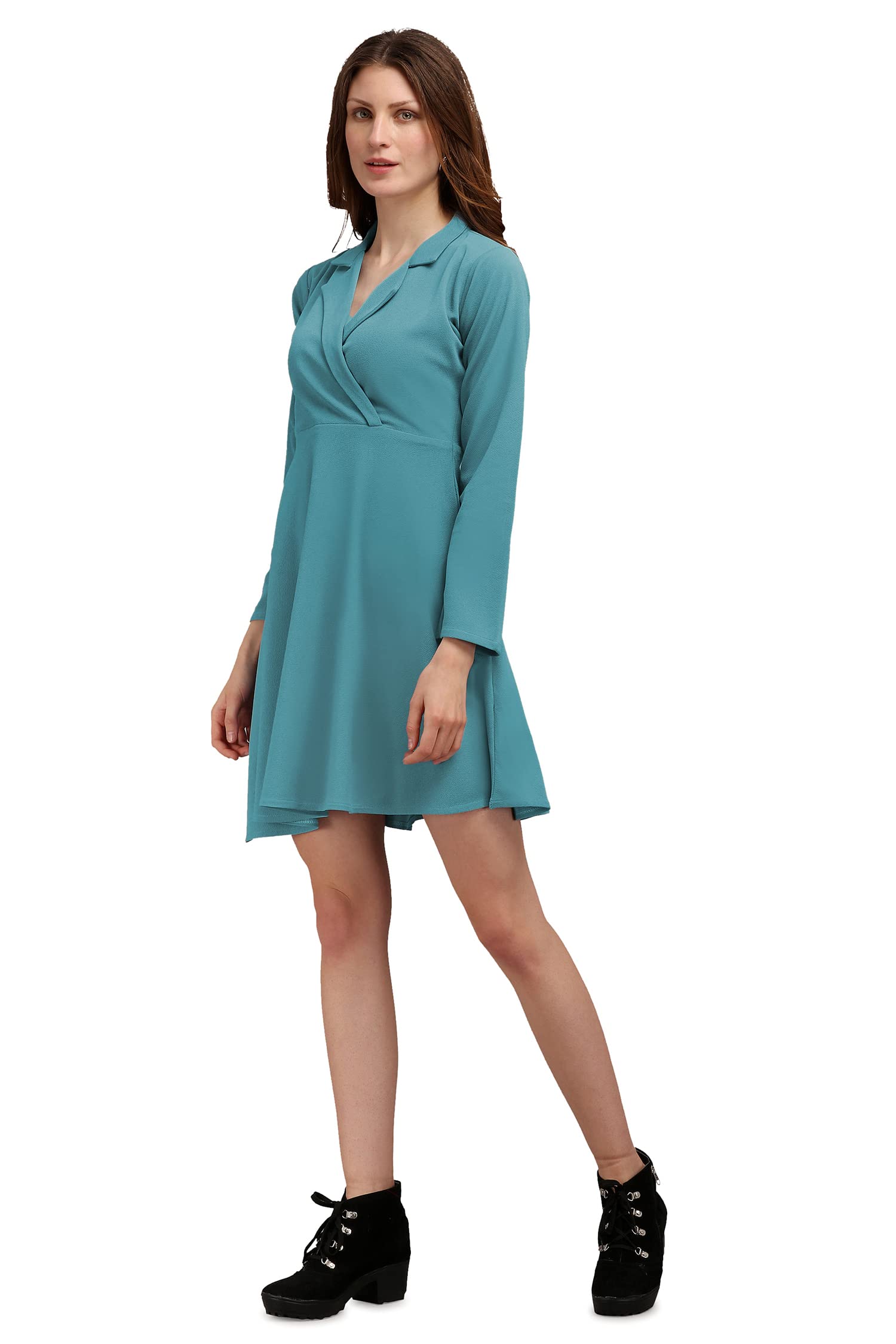 Purvaja Womens Fit & Flare Above Knee Length Dress (Ruby-470-Turquoise Blue_Turquoise Blue_Xx-Large)