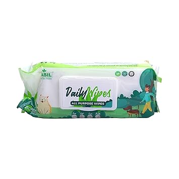 Poochles Basil Pet Wipes - 80 Pcs Daily Care Wet Wipes for Cleaning Dogs Puppies & Cats; Aloe Vera Anti-Bacterial Grooming Wipes for Dog Paws, Pet Coat, Ears & Body