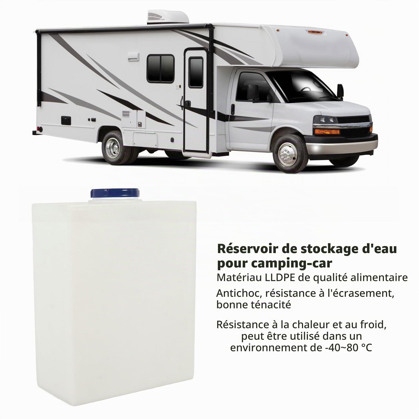 Bediffer Réservoir de Stockage d'eau pour Camping-Car, étanche, Robuste et Durable pour Remorque, Bateau, Yacht, Camping-Car, 10 Gallons