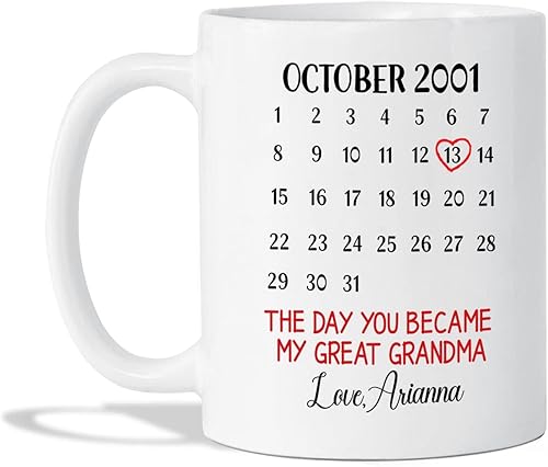 Miniatura 1 de Taza con texto en inglés "The Day You Became My Great GrandGrandma (El día que se convirtió en mi gran abuela"), regalo personalizado para abuela