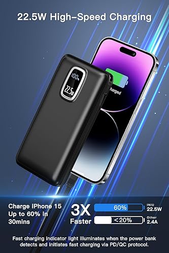 Miniatura 2 de Cargador portátil de batería  22.5 W carga rápida 45800mAh cargador de teléfono portátil con cables integrados, batería externa USB C entradasalida