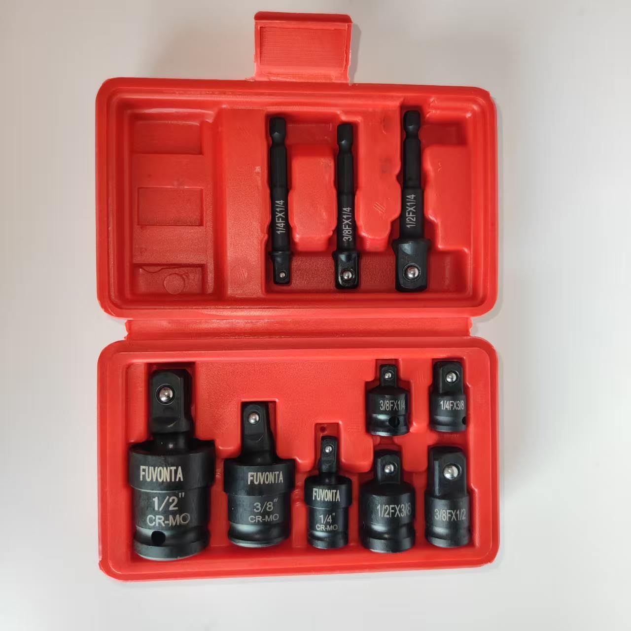 FUVONTA Impact Swivel Socket Adapter Set with Case - Universal Joint, Reducer & Drill Adapter (1/4" 3/8" 1/2") | CR-MO Steel for Automotive Repair, DIY Projects & Off-Road Emergencies (10 PC)