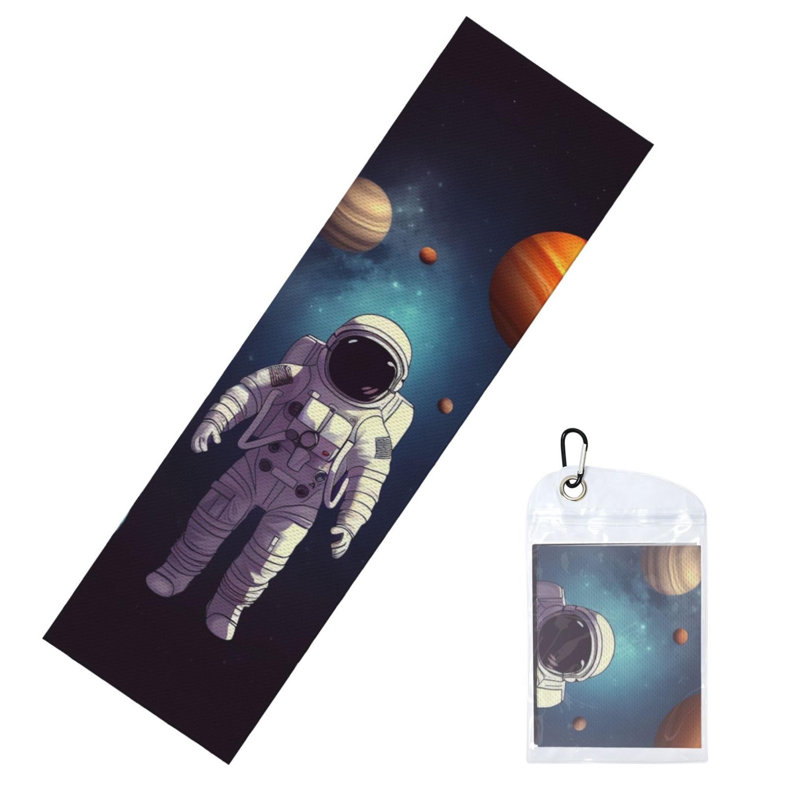 DWVTSLH Cooling Towel for Neck and Face, Astronaut Solar System Planets Ice Towel for Hot Weather, Soft Microfiber Chilly Towels with Waterproof Bag & Carabiner, Breathable Workout Towels 40"x12"