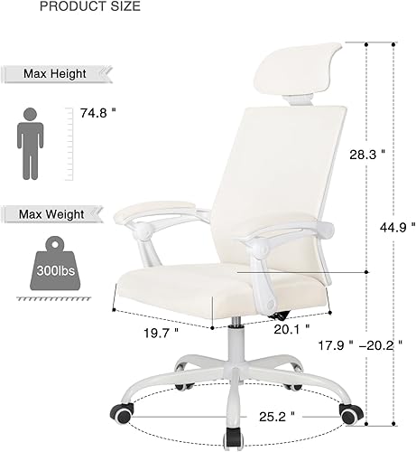 Miniatura 2 de Qulomvs Silla de oficina ergonómica, silla de oficina de malla con reposacabezas y respaldo, silla de escritorio para computadora 90-135, silla de
