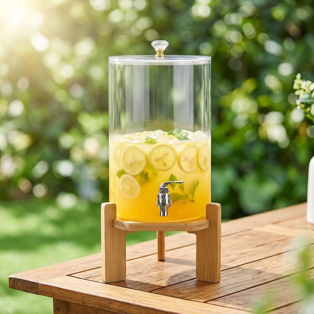 Dispensador Bebidas Vidrio Estilo, 4.5L + grifo + base bambú