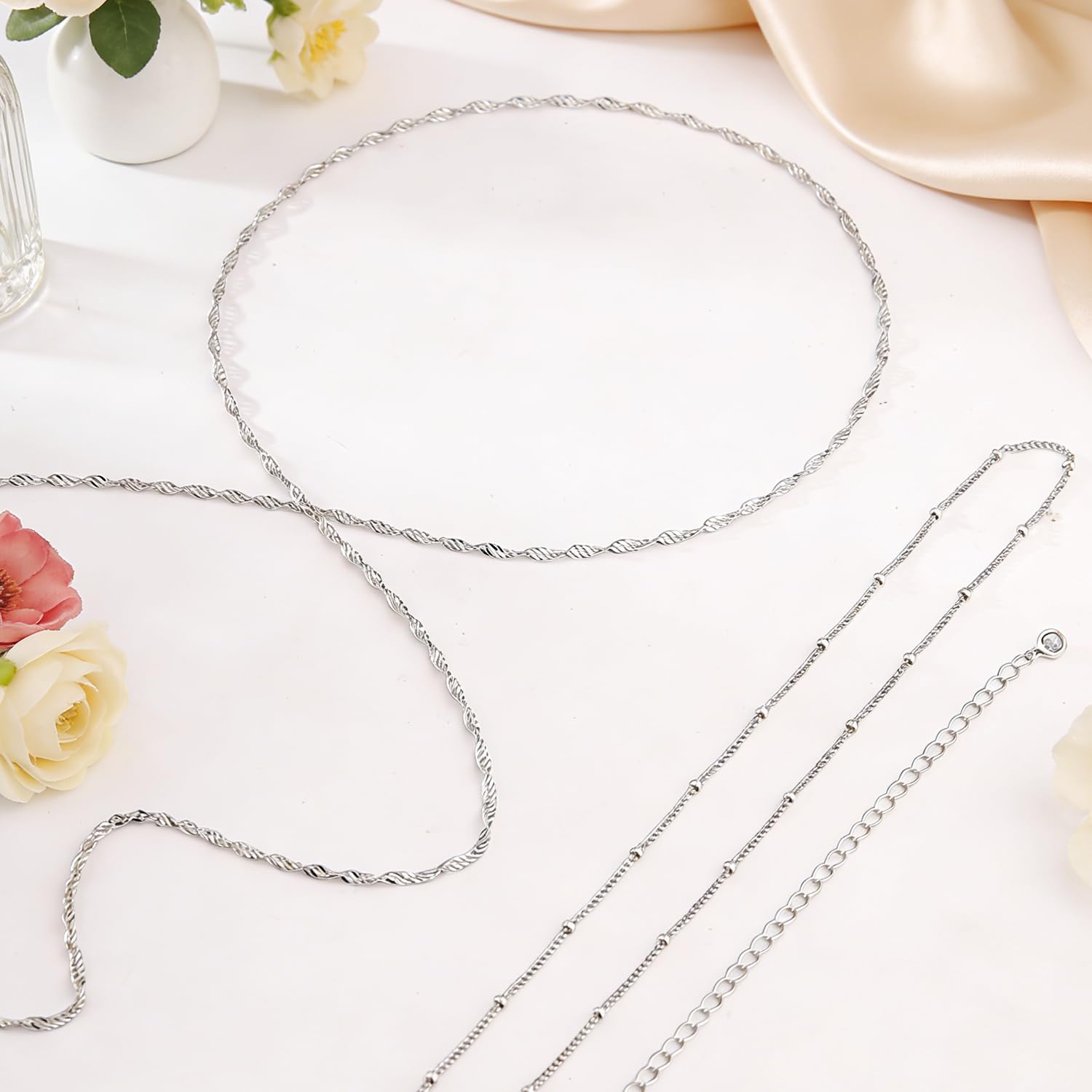 Confezione da 2 Catena in Argento da Vita per Donna, Catenina Regolabile per la Pancia Gioielli per il Corpo, Accessori Minimalisti per Bikini e Outfit Quotidiani
