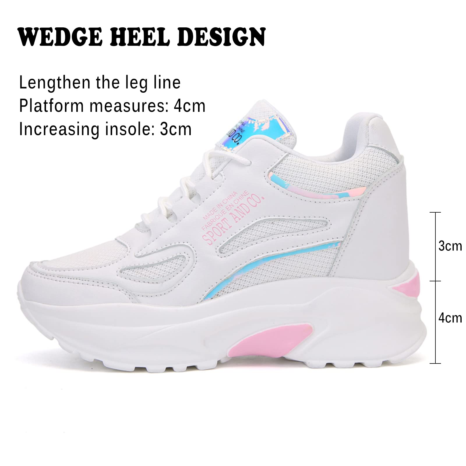 AONEGOLD Sneakers con Zeppa Donna Scarpe da Ginnastica con Tacco Nascosto Sportive Fitness Scarpe Traspiranti Plateau Casual Moda Antiscivolo Sneakers